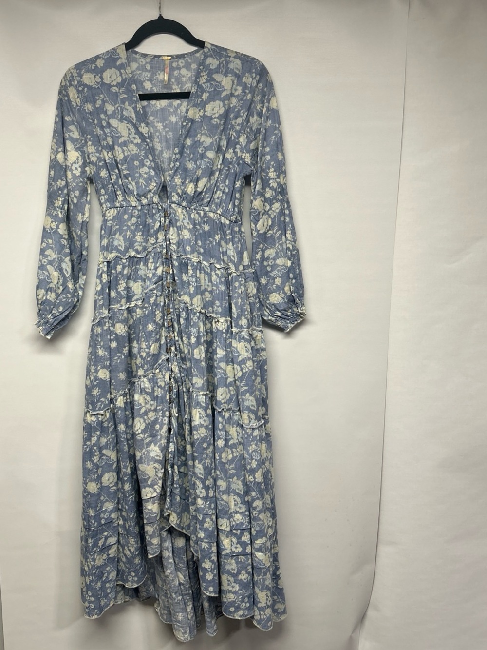 Free People Pale Blue Floral Tiered Maxi Dress